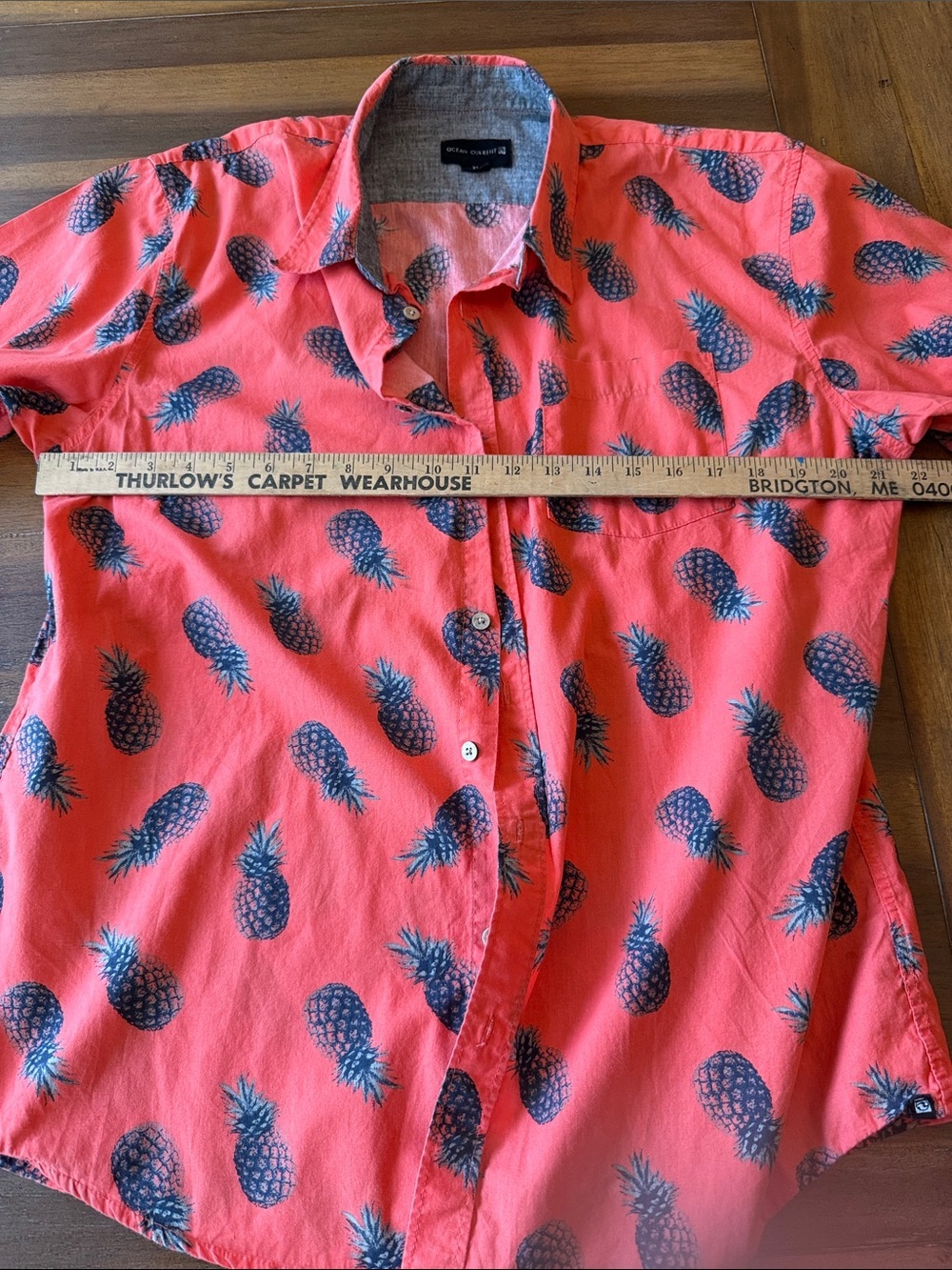 Ocean Current Orange Short-Sleeve Pineapple Print Button-Down Shirt - Picture 6 of 7